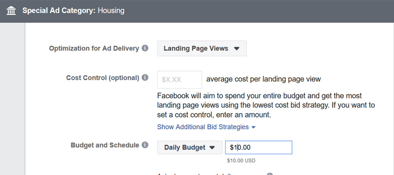 facebook ad budget for real estate
