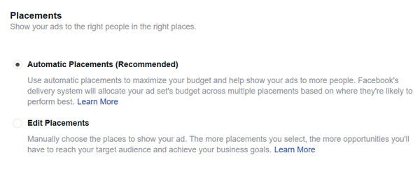 facebook ad placement recommondation 