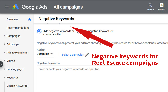 Guide to Negative Keywords List for Real Estate Google Ads