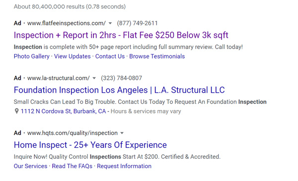 home inspection google ads