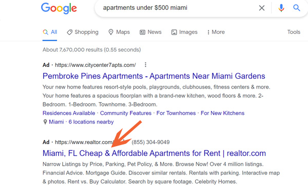 apartment under 500 ppc google ads